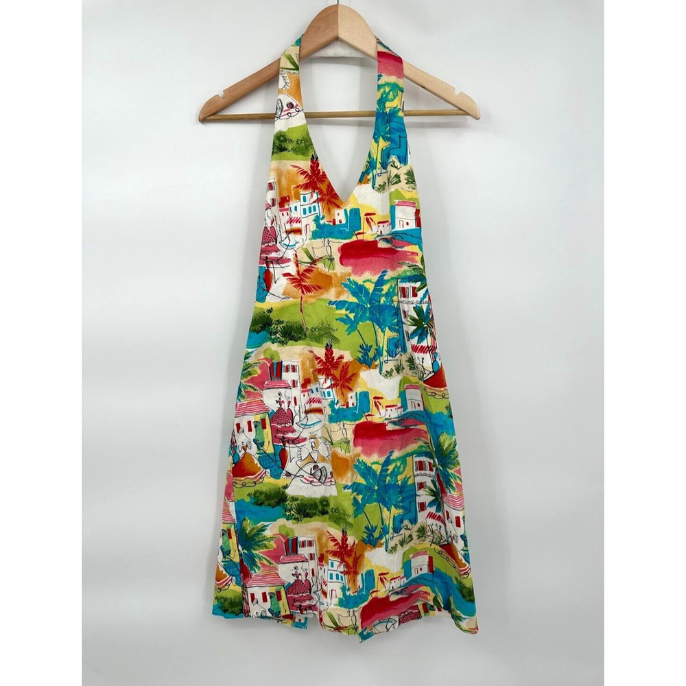 Jessica Howard Vintage 90's Halter Coastal Beachy Euro Print Mini Dress Size 4